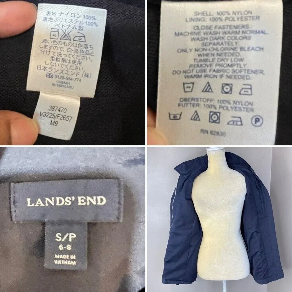 Lands’ End Women’s Hooded Rain Windbreaker Jacket Coat Small S 6-8 Navy Nylon